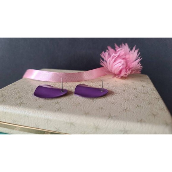 1980s Purple Wavy Earrings - Picture 9 of 10